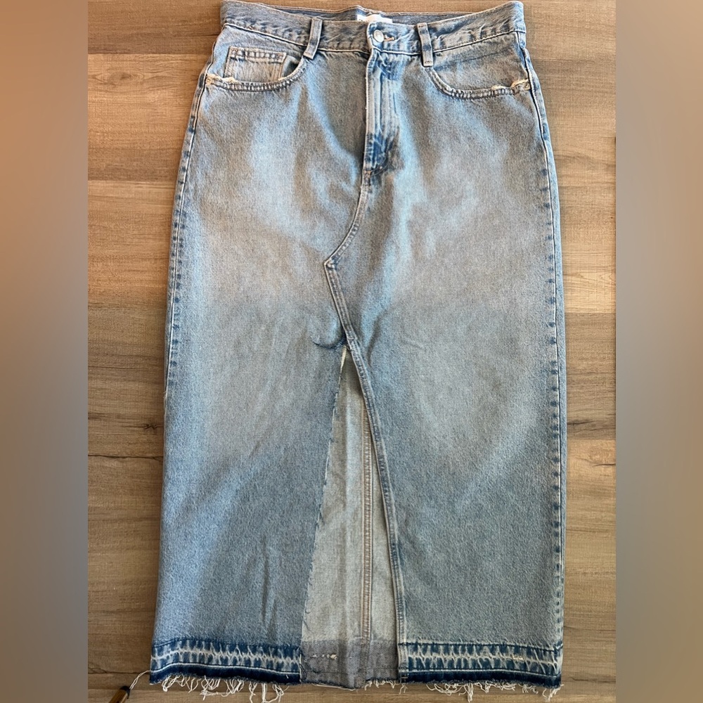 Zara Blue Denim Midi Skirt